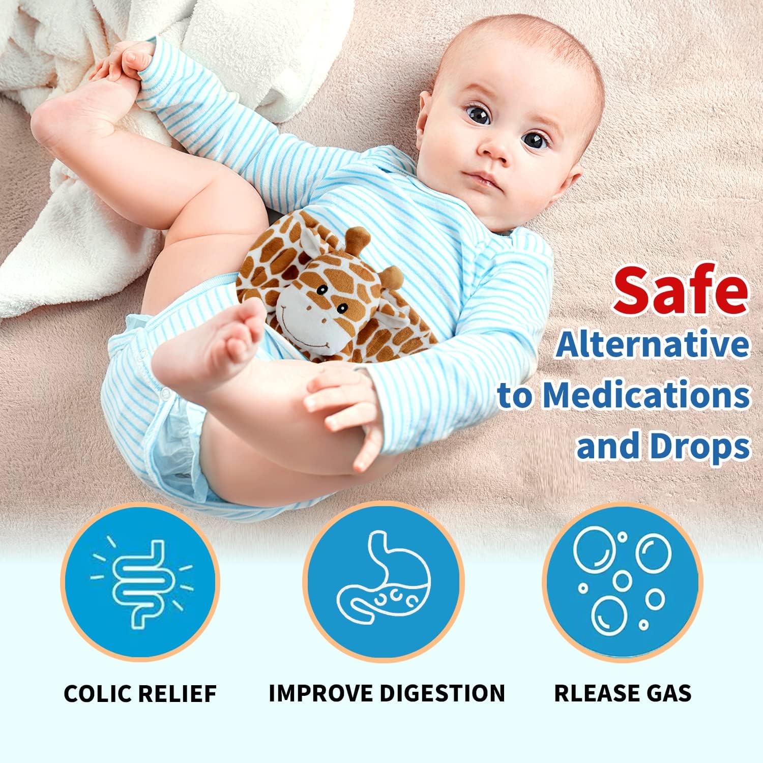 Baby Colic, Gas and Upset Stomach Relief, Baby Heated Tummy Wrap, Infant Swaddling Belly Belt with Soothing Warmth (Lion) - Image 2